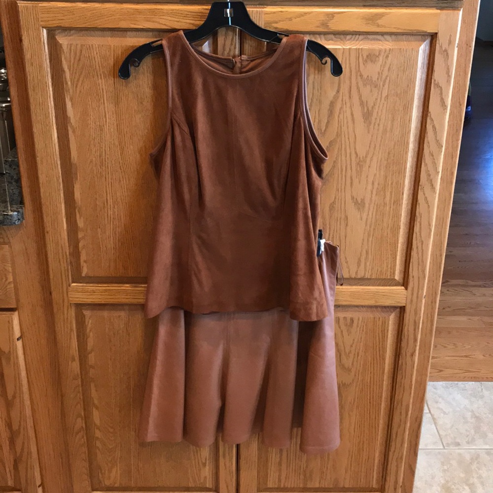 White House Black Market Leather Suede Top + Skirt